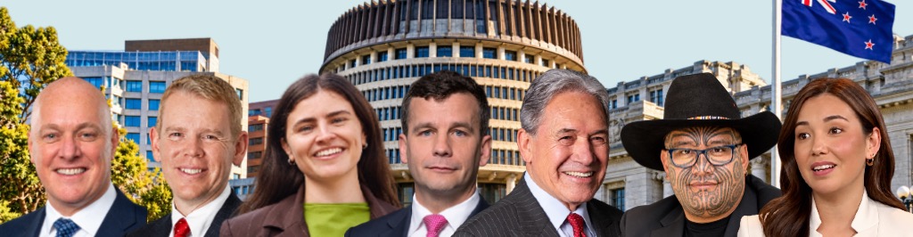 The leaders of the seven leading parties in front of Parliament